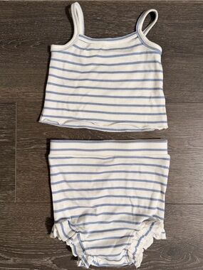 Angel Dear White & Light Blue Striped Ribbed Baby Girl Outfit